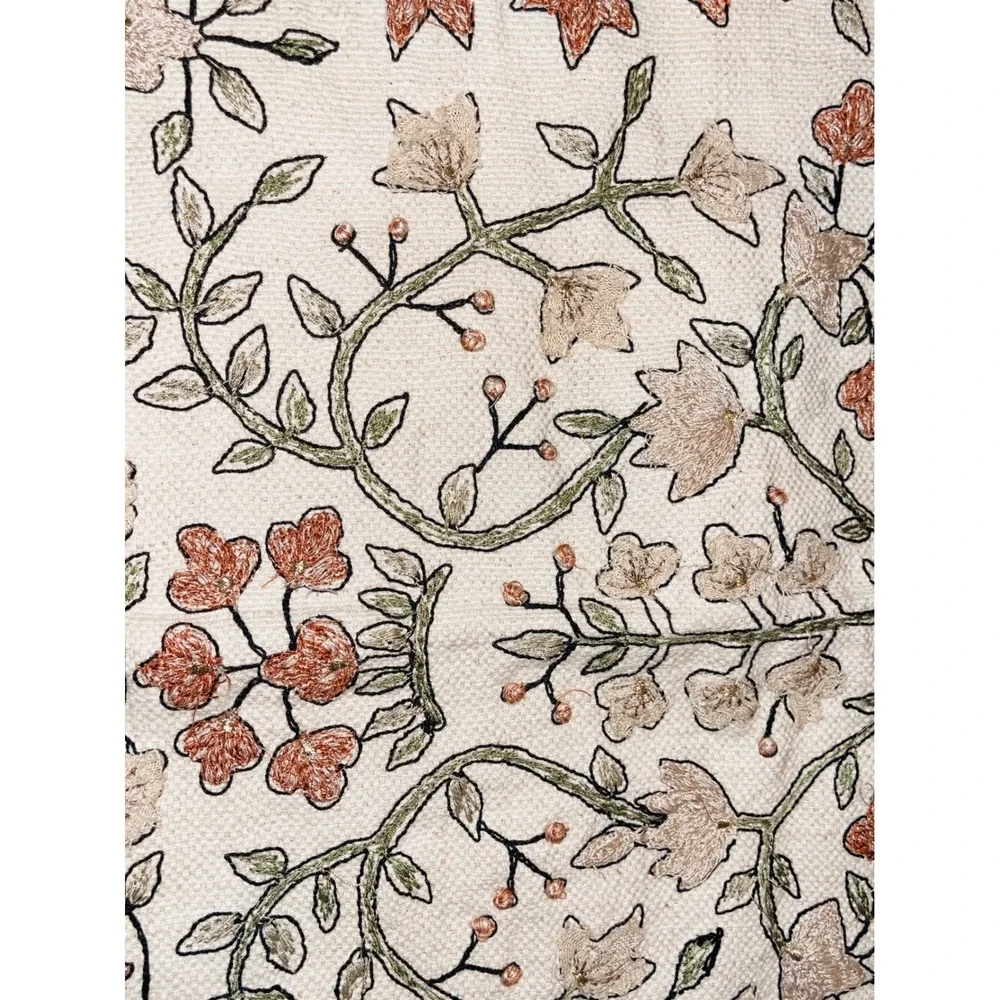 2 Pottery Barn Floral Crewel Embroidered Pillow Covers  Botanical 25x16 Boho
